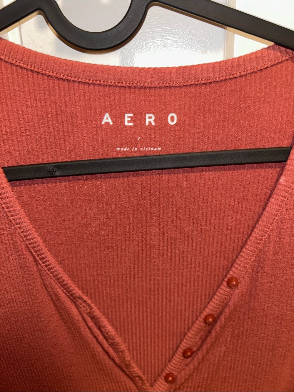 AERO Ribbed Button-Front Bodysuit - Rust - Picture 2 of 6